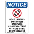 Signmission Safety Sign, OSHA Notice, 24" Height, Aluminum, No Cell Phones Bags Sign With Symbol, Portrait OS-NS-A-1824-V-14423